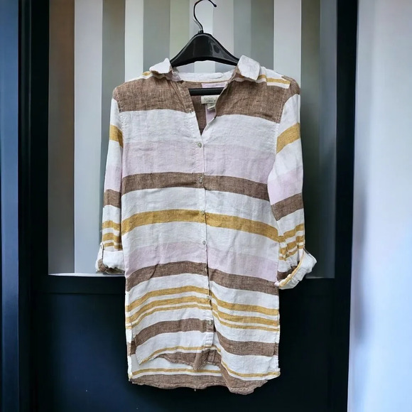 Rachel Zoe Dresses & Skirts - Rachel Zoe Brown Pink Roll Sleeve Button-Down Linen Shirt Dress Small Minimalist